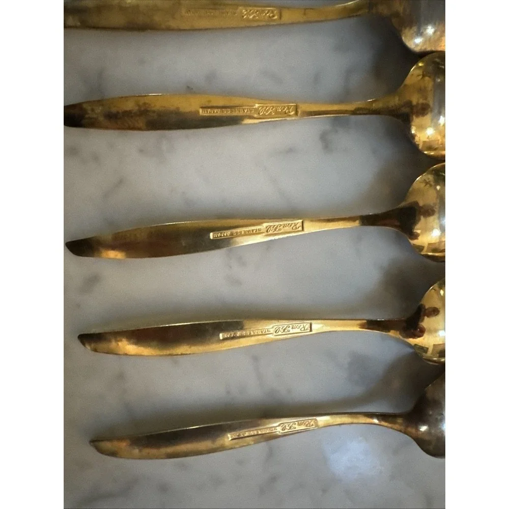 Ron FIL Japan Stainless‎ Steel Flatware Gold Tone 8 Pc Teaspoons